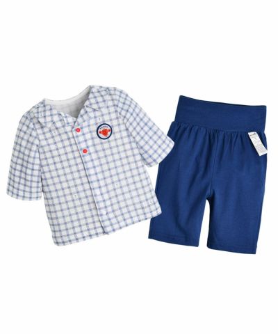 セットアップ】ブルーチェック7分袖トップス＆パンツ | おしゃれな子供