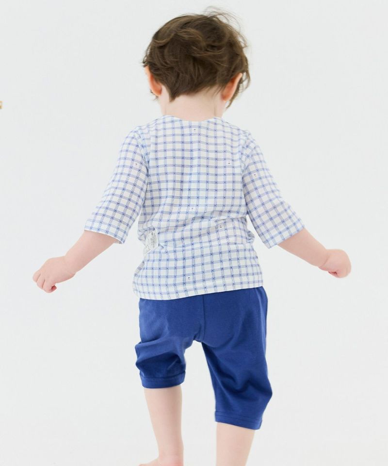 セットアップ】ブルーチェック7分袖トップス＆パンツ