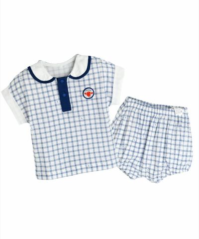 mommmm確認ページ セットアップ】ブルーチェック7分袖トップス＆パンツ