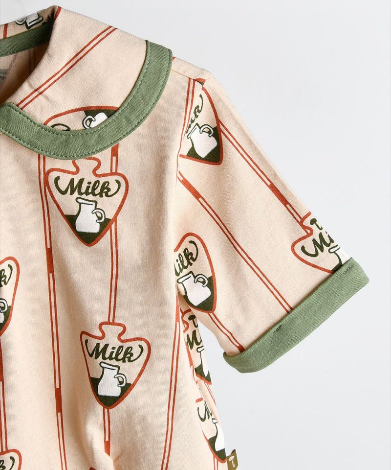 Milou　ソイネショップ セットアップ】ミルクロバーテープライントップス＆パンツ