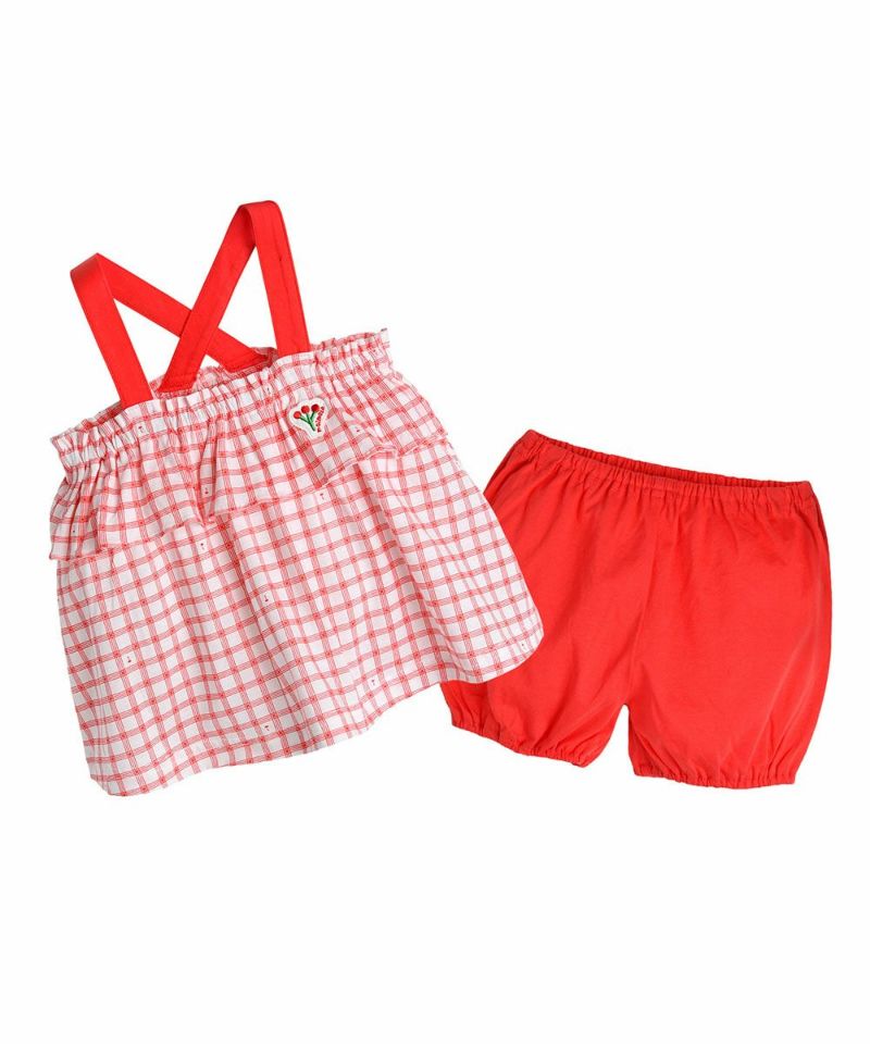 【サイズ:127x152cm_色:2枚合わせグ＆パープル】EMME 2枚合わせ セットアップ】レッドチェックノースリーブトップス＆パンツ