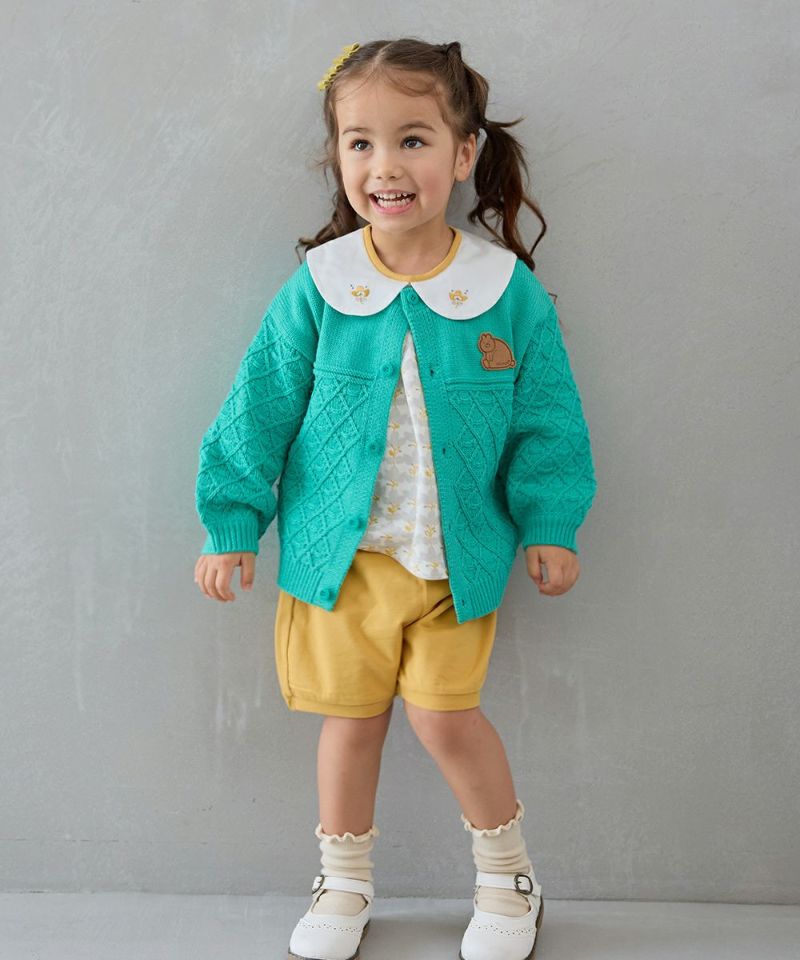 セットアップ】フラワー襟付き長袖トップス＆ブルマパンツ