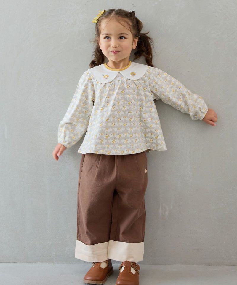 セットアップ】フラワー襟付き長袖トップス＆ブルマパンツ