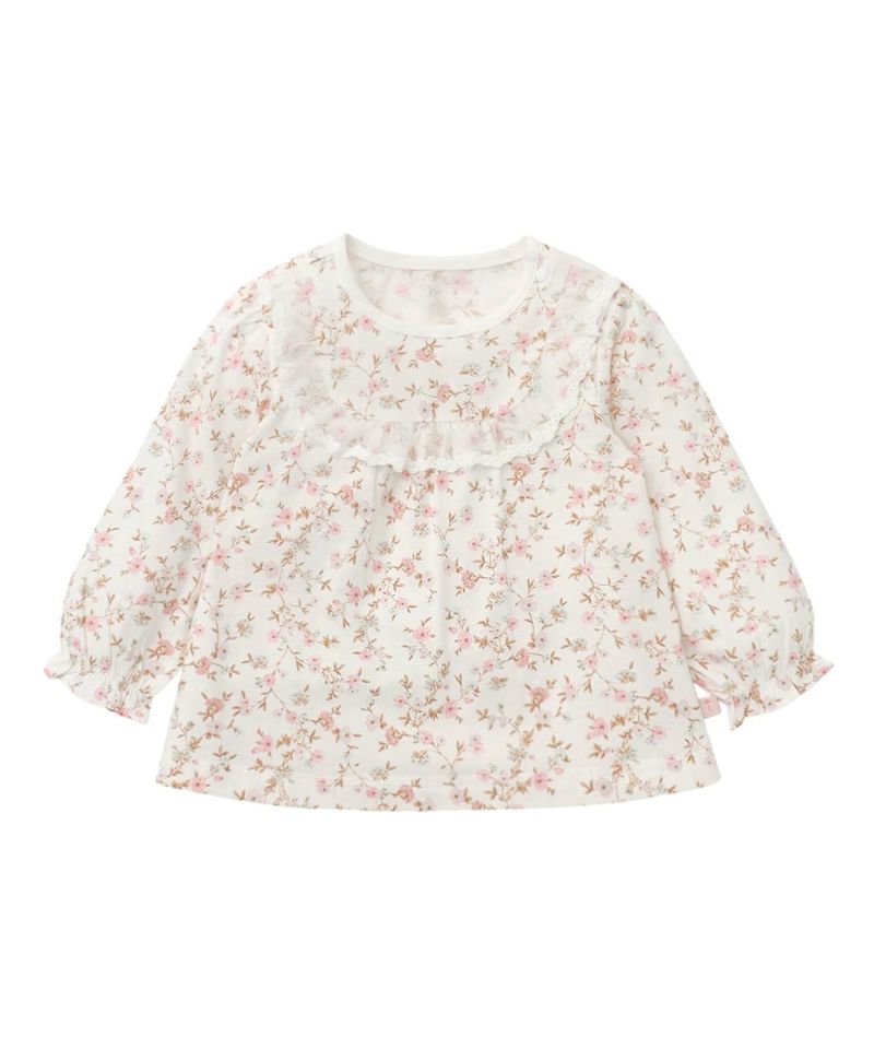 ルームウェア】レトロフラワーレースフリル長袖トップス＆パンツ