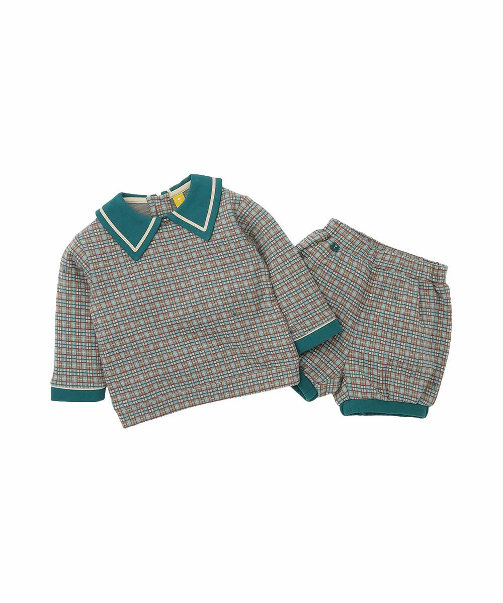 日本限定】【セットアップ】配色ラインカラータータンチェックトップス
