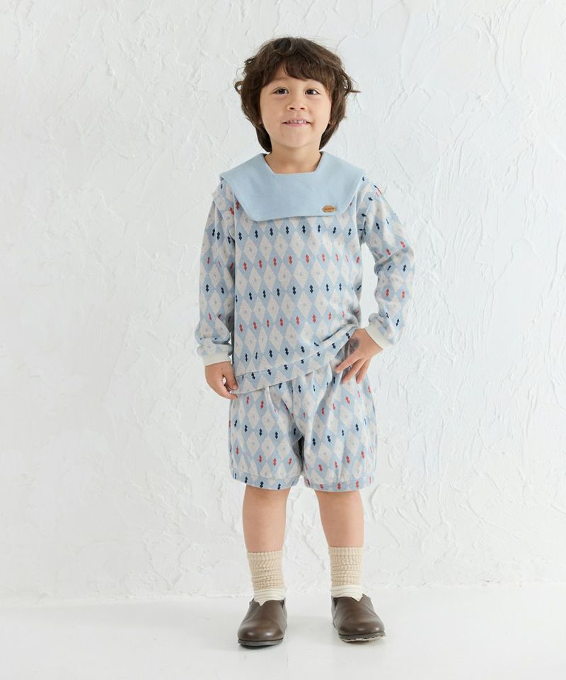 日本限定】【セットアップ】配色セーラーカラーダイヤ柄トップス