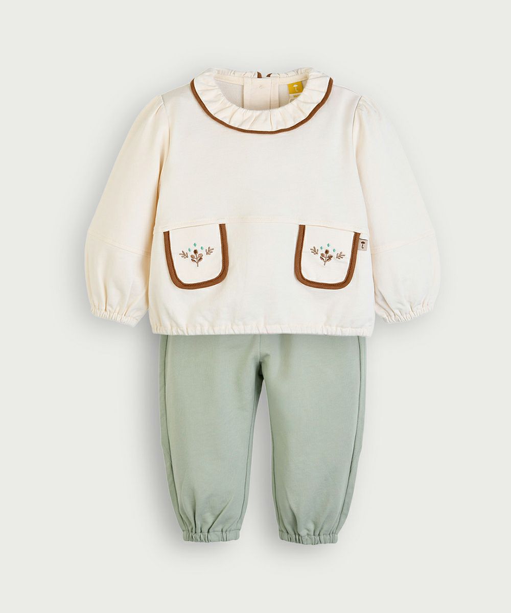 まろん　904545 セットアップ】フォーリン襟付き長袖トップス＆パンツ | おしゃれな