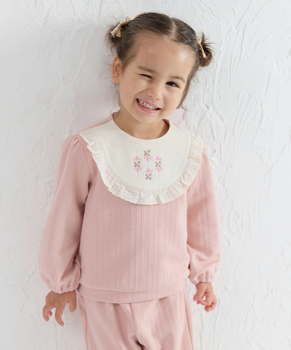 セットアップ】ポプリンジャカードフリル長袖トップス＆パンツ