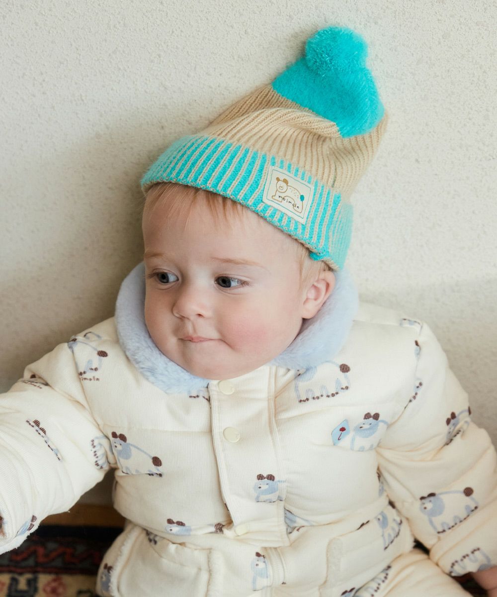 ベアカラーボーダーポンポンニット帽 | おしゃれな子供服 moimoln