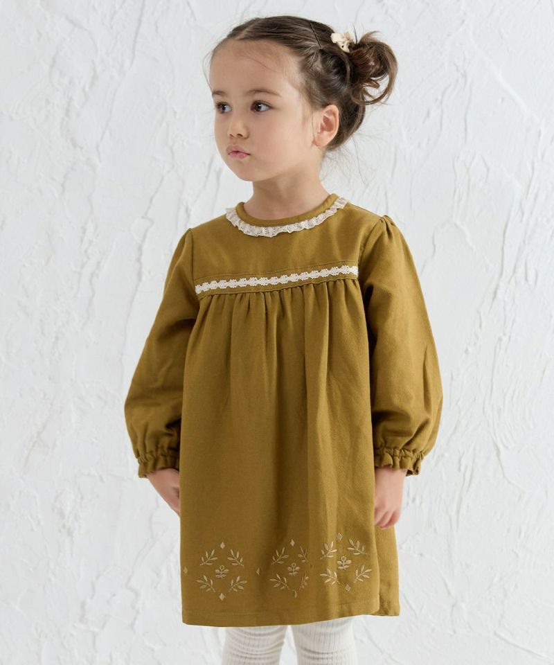フォール刺繍長袖ワンピース | おしゃれな子供服 moimoln（モイモルン
