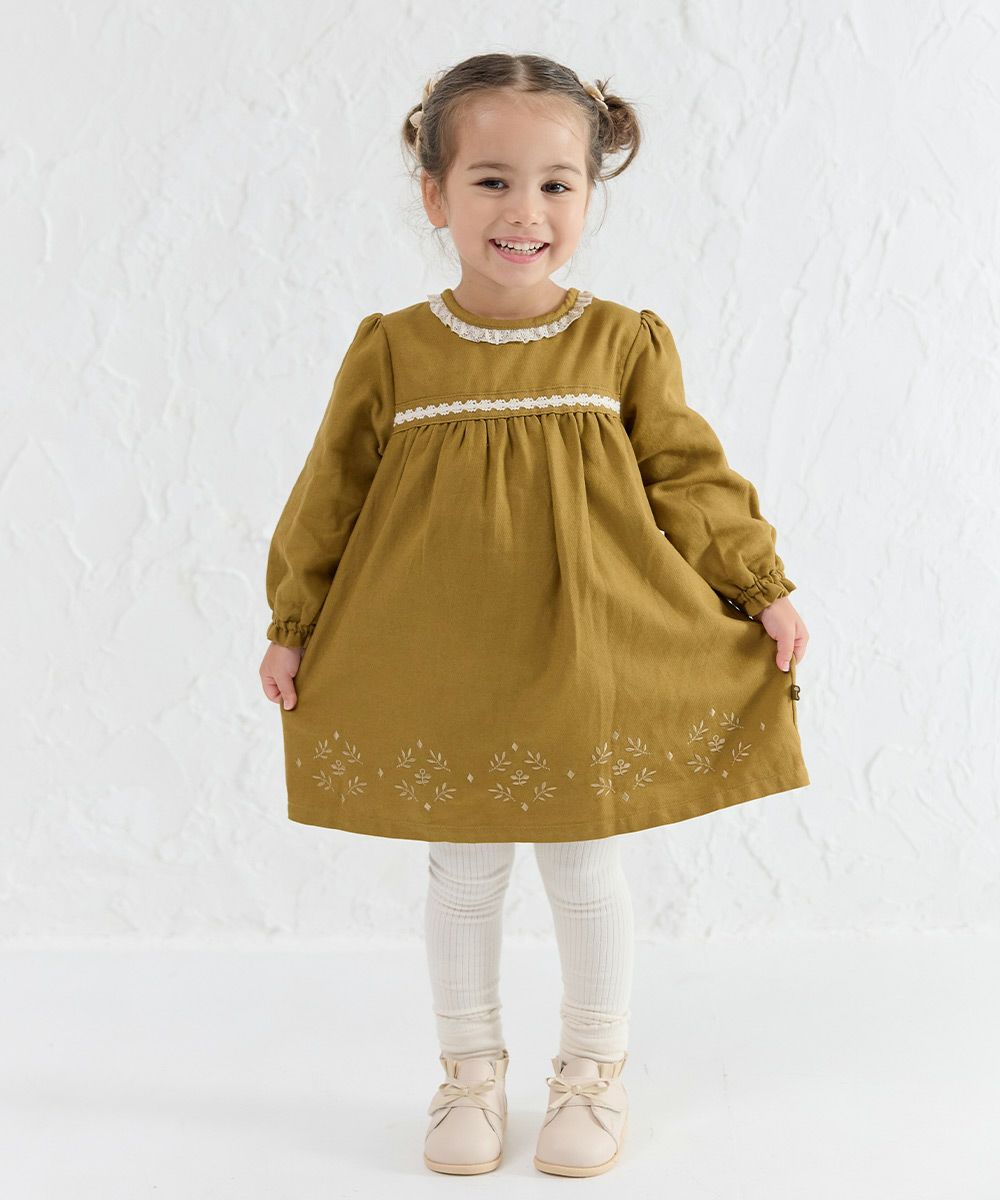 フォール刺繍長袖ワンピース | おしゃれな子供服 moimoln（モイモルン