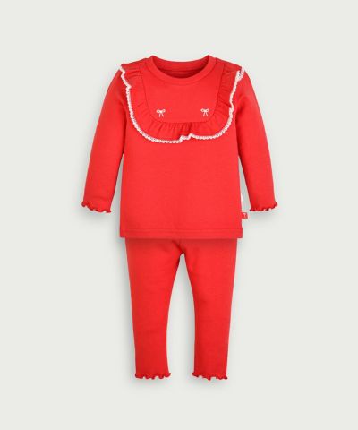 ルームウェア】レッドフリル長袖トップス＆パンツ | おしゃれな子供服