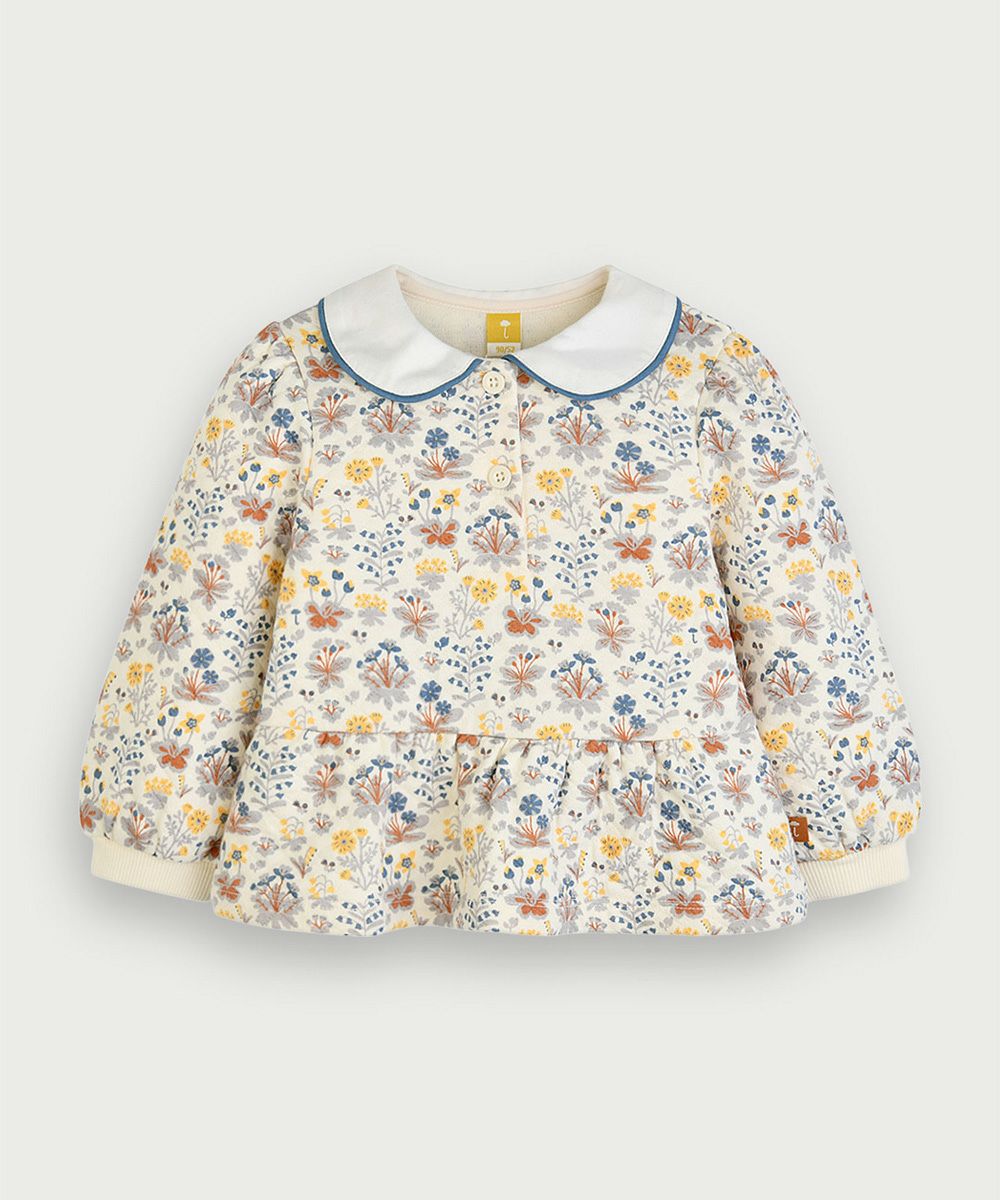 セットアップ】総柄ブルーフラワー長袖トップス＆パンツ | おしゃれな