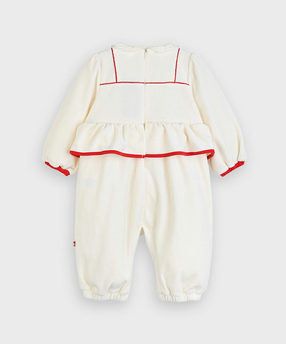 2点セット】リボンベロア長袖カバーオール＆リボンヘアバンド