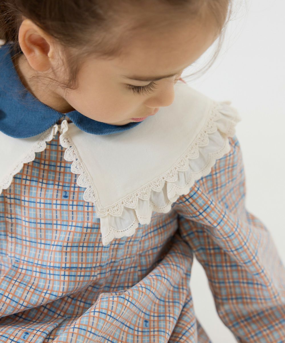 チェック柄襟切替長袖ワンピース | おしゃれな子供服 moimoln
