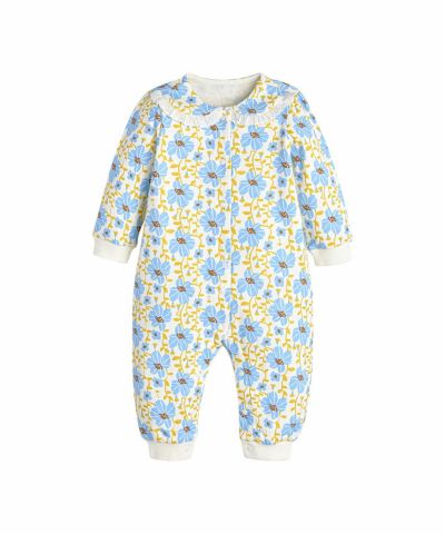 ブルーフラワーフリルカラーカバーオール | おしゃれな子供服 moimoln