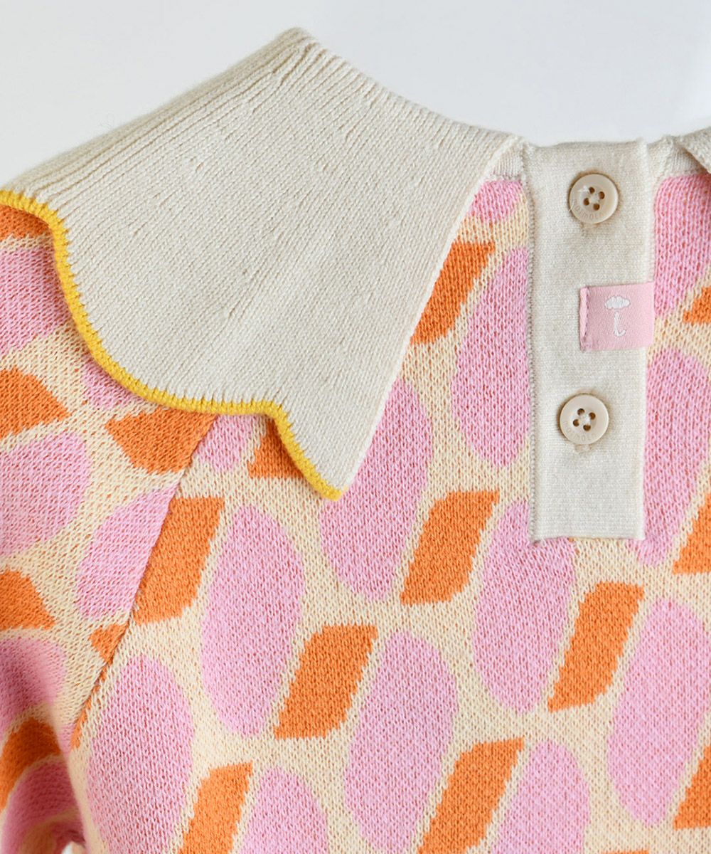 セットアップ】幾何学柄長袖ピンクニットトップス＆パンツ