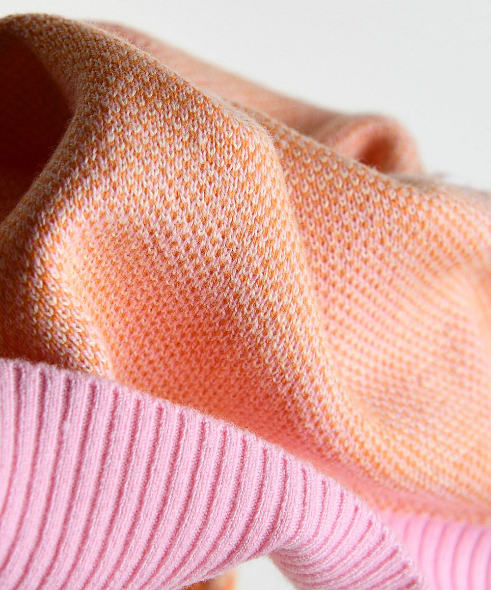 セットアップ】幾何学柄長袖ピンクニットトップス＆パンツ