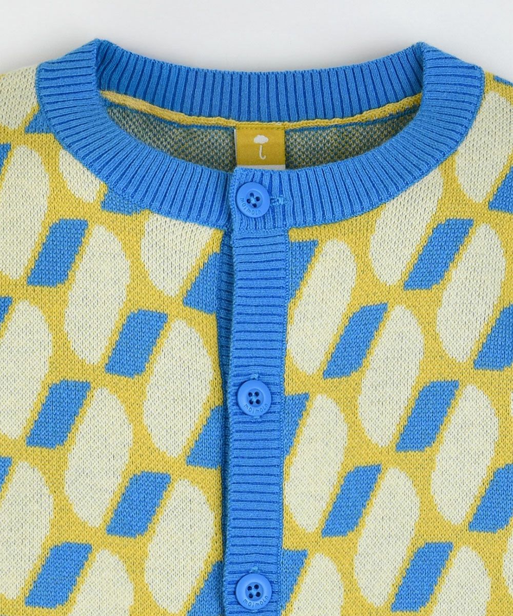 幾何学柄ブルー長袖ニットカーディガン | おしゃれな子供服 moimoln